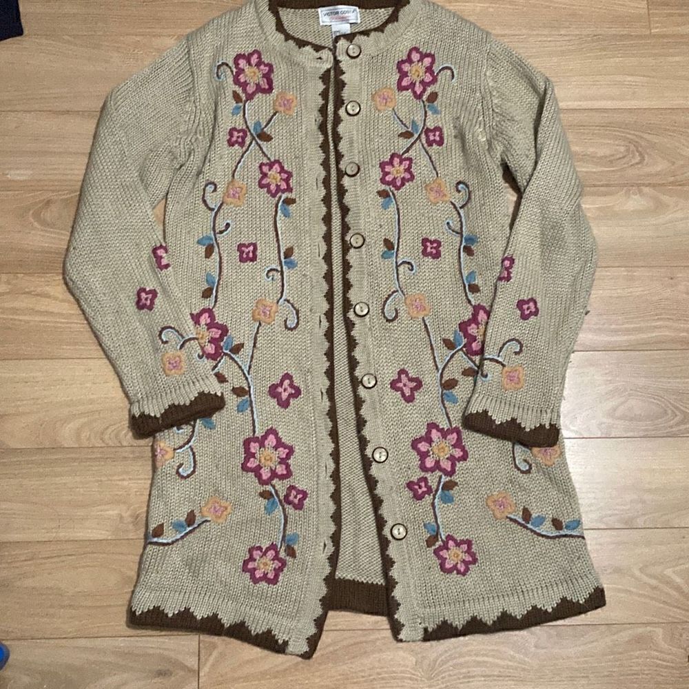 ‎Victor Costa Occassion Flower Embroidery Cardigan Size Small